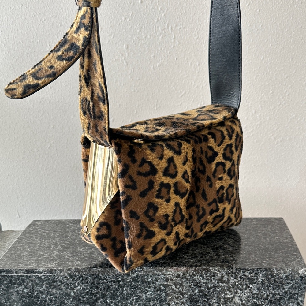 Vintage 60s mod Leopard Print Shoulder crossbody Bag with Gold Accents